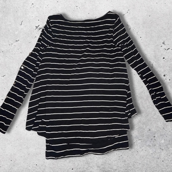 White House Black Market Striped Tunic Top Slit Sleeve Double Black/White Small - Picture 4 of 14